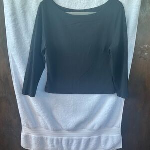 The J. Peterman Fitted Black Off-the-Shoulder Sweater with Bateau Neckline